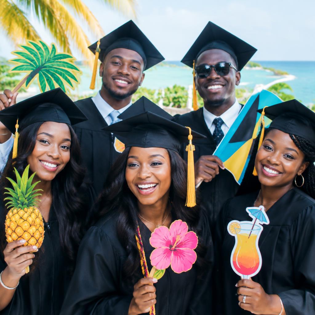 Graduates celebrating with island props